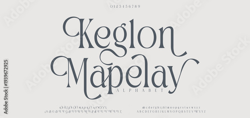 Keglon Mapelay Elegant font alphabet uppercase lowercase and number. Classic lettering minimal fashion designs. Typography modern serif fonts regular decorative vintage concept. Vector illustration