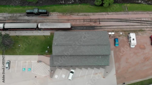 Wallpaper Mural Hill City, South Dakota. Aerial view of city train station. Slow motion Torontodigital.ca