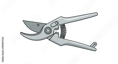 A sturdy pair of silver pruning shears with a visible spring mechanism is displayed open against a clean background.