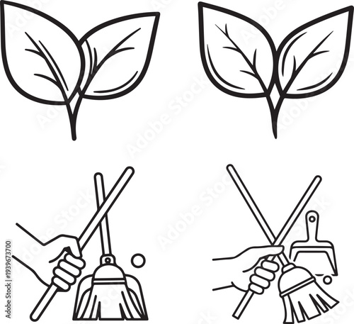 Leaf and broom illustrations