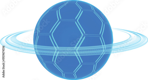Soccer ball floating in space like a planet (Transparent background), orbited by a star-shaped ring that evokes a world of sport. Sporting events, online tournaments, player apps, gaming. Futuristic