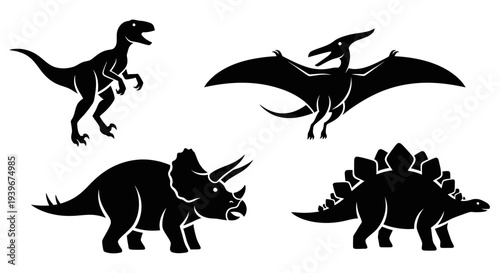 Dinosaur Silhouettes Set: Prehistoric Animal Collection for Design and Education