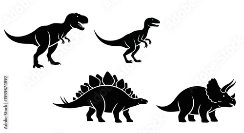 Dinosaur Silhouettes Set: Prehistoric Animal Icons Collection