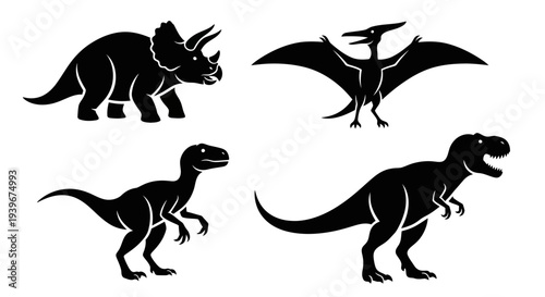 Dinosaur Silhouettes Set: Prehistoric Animals Collection with T-Rex, Triceratops, and Pterodactyl