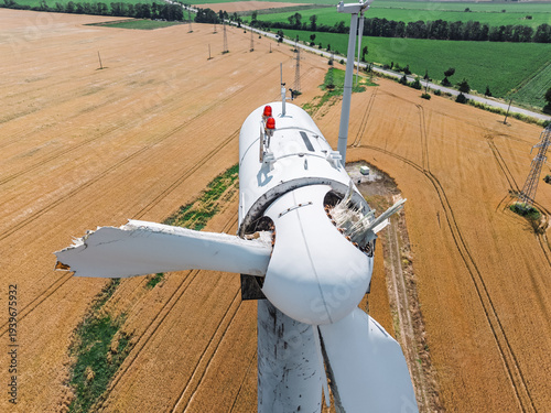 Renewable energy hazard. wind turbine in critical condition
