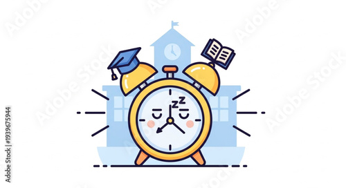 Cute Cartoon Alarm Clock with Educational Items.