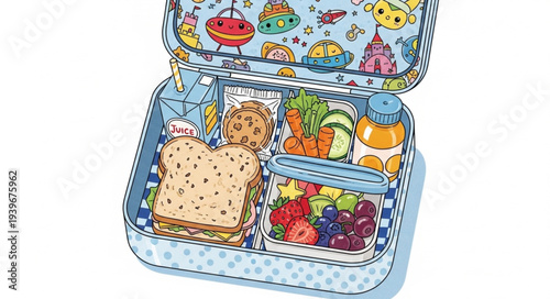 Childrens Lunchbox Filled with Healthy Snacks and Sandwiches.