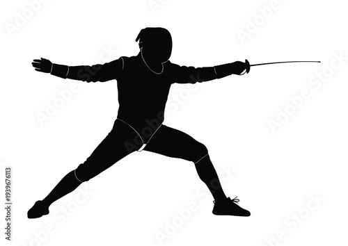 Silhouette vector of a fencer in a dynamic stance extending a sword