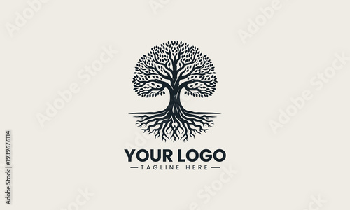 Detailed oak tree with deep roots represents life growth concept strong and organic