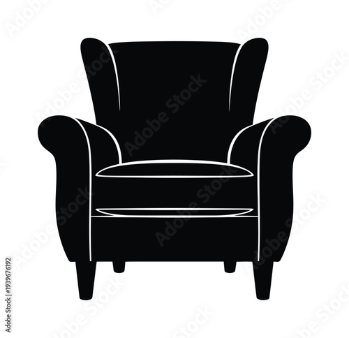 Vector of a modern wingback armchair with rolled arms and elegant design