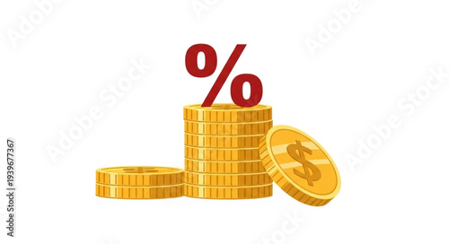 Stack of Gold Coins with Percentage Symbol.