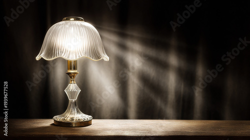 Wallpaper Mural Elegant Table Lamp with Soft Light on Dark Wood Surface Torontodigital.ca