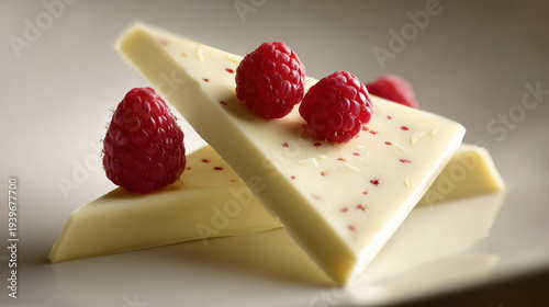 Wallpaper Mural Freshly cut chocolate bar topped with raspberries Torontodigital.ca