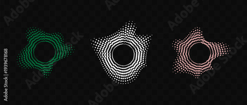 Wallpaper Mural Three circular dotted patterns in green white and pink against black Torontodigital.ca