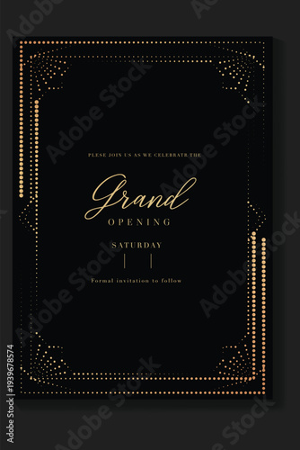 Bild auf Leinwand Elegant Grand Opening Invitation Card Template with Gold Art Deco Dotted Frame o