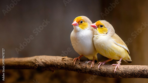 Wallpaper Mural Two small birds perched on a wooden branch Torontodigital.ca
