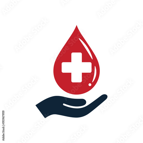 Blood Donation Icon – Hand Holding Blood Drop Symbol for Medical Help, Blood Bank, Healthcare and Charity Support.