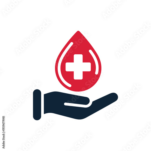 Blood Donation Icon – Hand Holding Blood Drop Symbol for Medical Help, Blood Bank, Healthcare and Charity Support.
