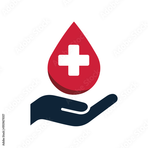 Blood Donation Icon – Hand Holding Blood Drop Symbol for Medical Help, Blood Bank, Healthcare and Charity Support.