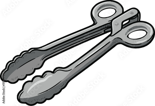 professional kitchen tongs vector in hand drawn color cartoon style with painterly stains and sharp lines for a unique artistic look