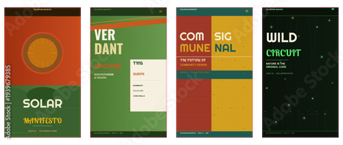 Solarpunk Magazine Cover, Eco Futurism Editorial, Botanical Poster Design, Retro Solar Layout, Green Utopia Template, Nature Tech Print, Sustainable Aesthetic Cover