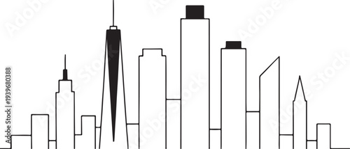 Modern City Skyline Silhouette with Tall Skyscrapers