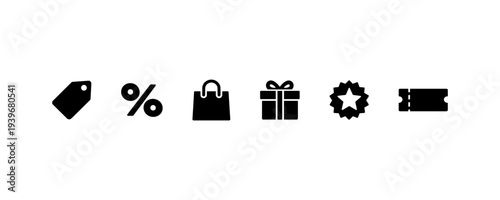 Discount sale icons tag percent bag gift gear ticket