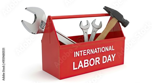 International labor day toolbox with various tools