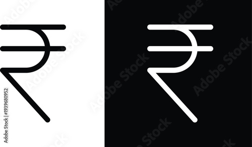 Indian rupee icon pack in black and white colors