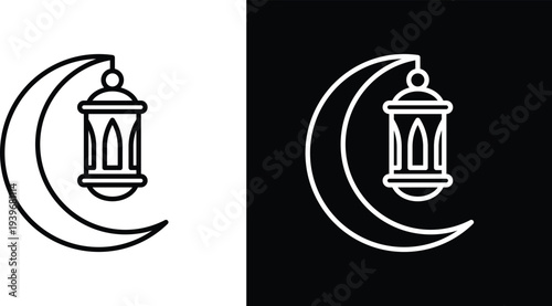 Islamic lantern icon pack in black and white colors