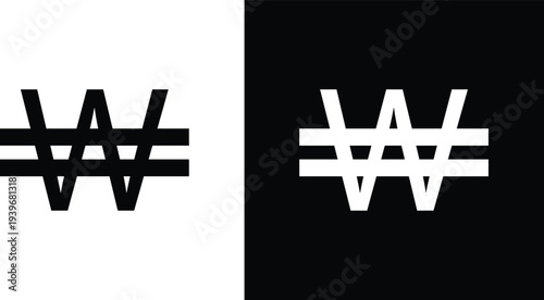 Korean won icon pack in black and white colors