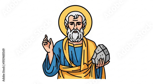 Saint Peter holding stone tablets with halo and religious robes