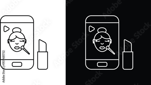 Makeup tutorial video icon pack in black and white colors