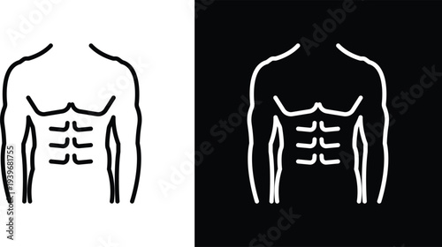 Male torso icon pack in black and white colors