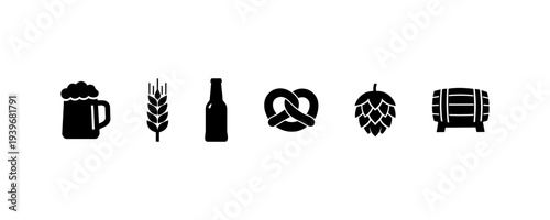 Beer wheat bottle pretzel hop and sausage icons