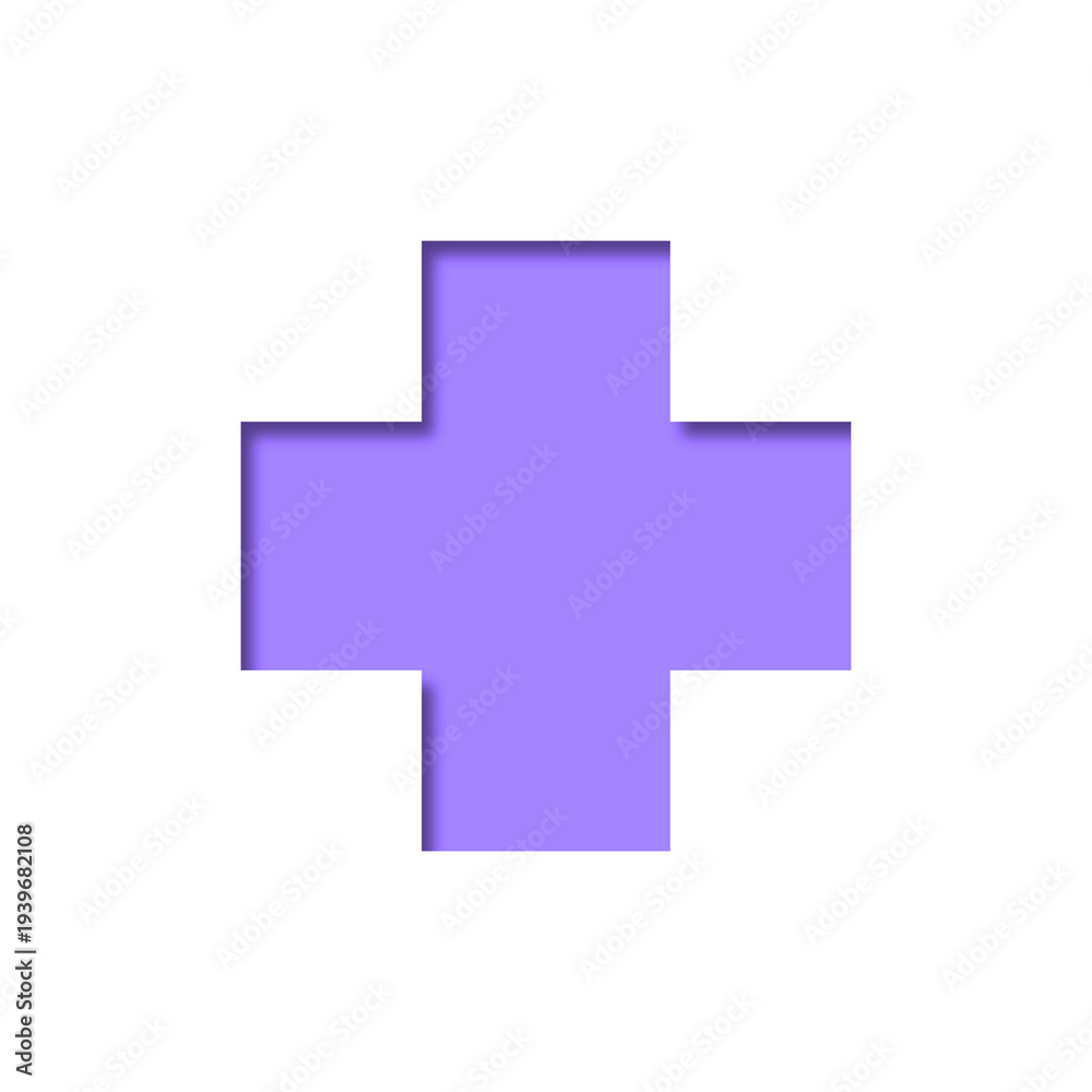 Obraz premium Simple purple plus sign symbol with drop shadow effect, isolated on transparent background