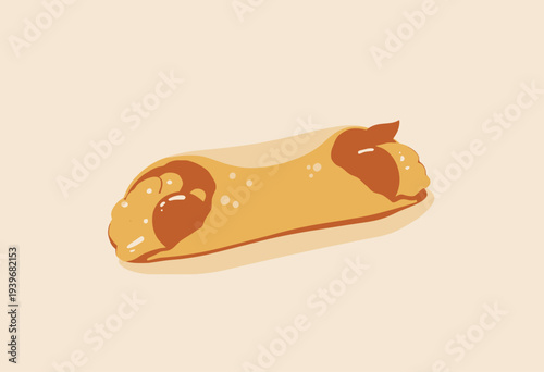 Deliciously Illustrated Cannoli Filled with Cream and Topped with Cherry Garnishes on a Subtle Beige Background