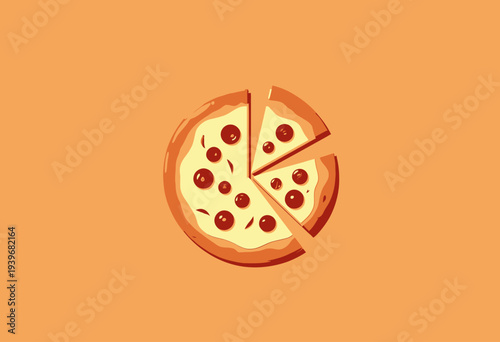 A Deliciously Crafted Cheese and Tomato Pizza with Fresh Basil on a Warm Orange Background