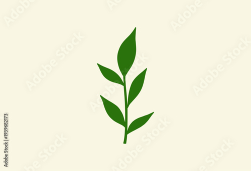Minimalistic Illustration of a Green Leafy Plant with Simple Design on a Plain Background Emphasizing Elegance and Natural Beauty of Botanical Elements