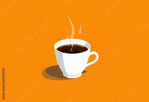 Steaming Cup of Freshly Brewed Coffee on Vibrant Orange Background Signifying Warmth and Energy for Coffee Lovers and Morning Rituals