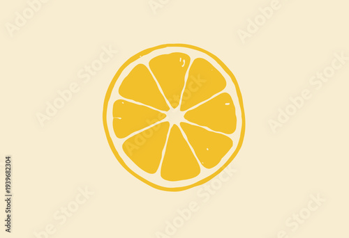 Vibrant Illustration of a Fresh Lemon Slice with Bright Yellow Segments Against a Subtle Pastel Background Highlighting Citrus Texture and Juicy Appeal