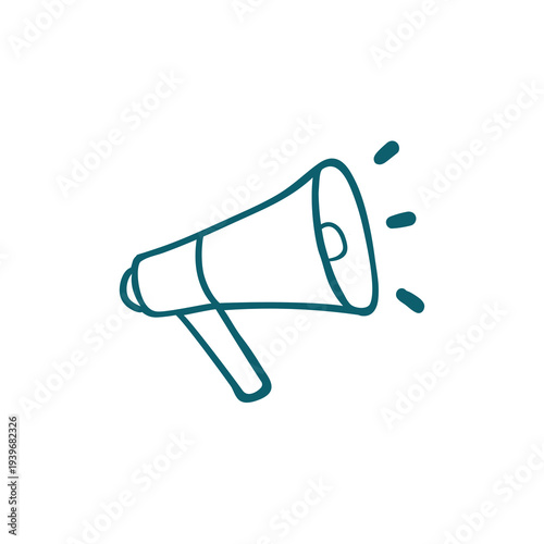 Simple teal megaphone icon for communication isolated on transparent background