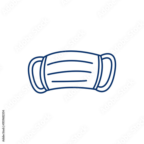 Blue outline surgical medical face mask icon isolated on transparent background