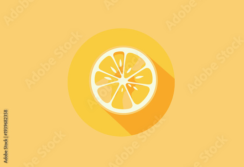 Illustration of a vibrant yellow lemon slice with bold shadows set against a minimalistic pastel background highlighting citrus freshness and tropical essence