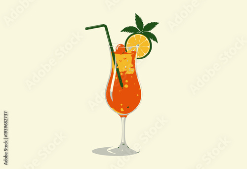 Illustration of a Refreshing Citrus Cocktail in a Stylish Glass with Garnish and Bubbly Texture Set Against a Subtle Background