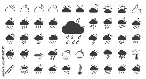 collection of distint weather icon set including  clouds raining