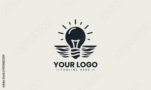 sunset over water forming light bulb shape represents creative energy brand identity concept in modern minimalist vector logo illustration isolated on white background
