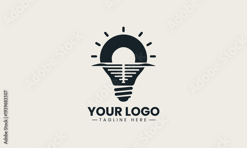 sunset over water forming light bulb shape represents creative energy brand identity concept in modern minimalist vector logo illustration isolated on white background