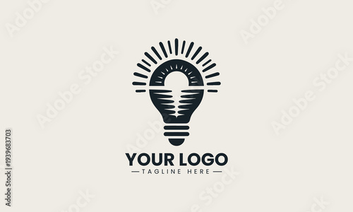 sunset over water forming light bulb shape represents creative energy brand identity concept in modern minimalist vector logo illustration isolated on white background
