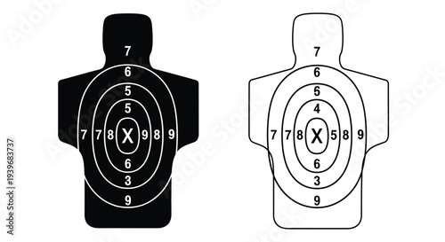 Two target range human silhouette vector graphic illustrations for shooting practice and marksmanship design